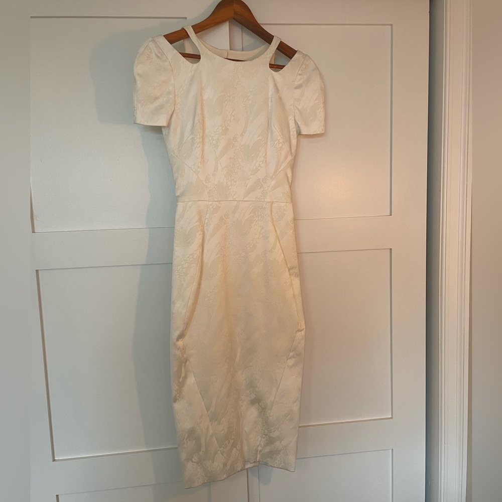 Zac Posen Collection White Silk Jacquard Cut Out Dress Bridal Wedding Size XS 0